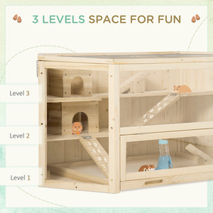 PawHut 3-Tier Wooden Hamster Cage Gerbil Play Center with Water feeder - Wood by PawHut