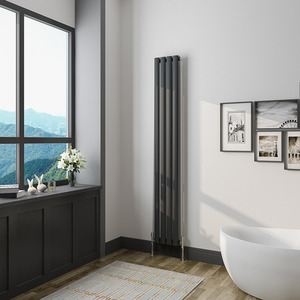 Vertical Oval Column Radiator Central Heating Rad 1600x236mm Single Black - Black by AicaBathroom