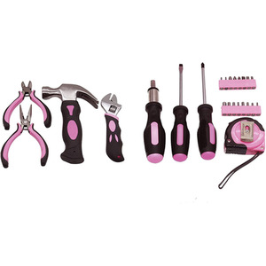 Pink Tool Kit DIY 25pcs Set Includes Hammer, Pliers, Screwdrivers, Bag - Pink by HyFive