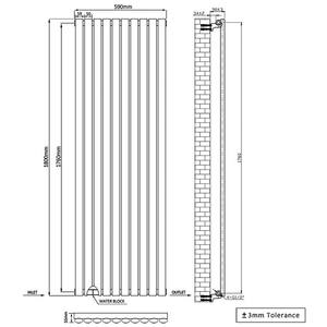Oval Single Panel Vertical Radiator Anthracite 1800mm Tall - Anthracite / 59cm by Right Radiators