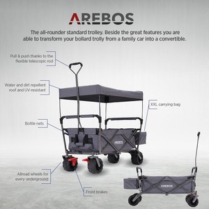 Handcart Foldable with Roof - Folding - Tool Trolley - Grey by AREBOS