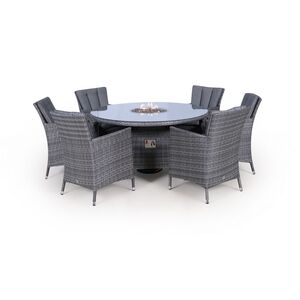 Savannah Fire Pit Round Rattan Patio Dining Set - Grey / 6 by Giardino