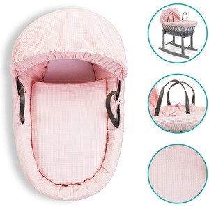 Waffle Grey Wicker Moses Basket - Pink by Clair de Lune