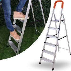 Lightweight Step Ladders 6 Step, Compact Aluminium, Portable Tall Folding Ladder - Orange by NOVECRAFTO