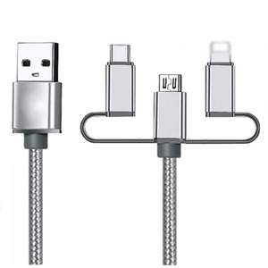3-in-1 Multi-Head Data Charging Cable - Grey