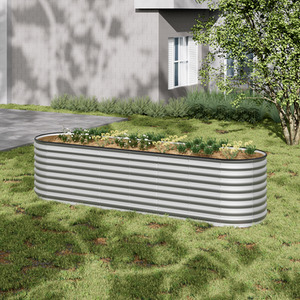 Oval Metal Raised Garden Bed - Galvanized Silver / 320cm / 80cm by Garden Sanctuary