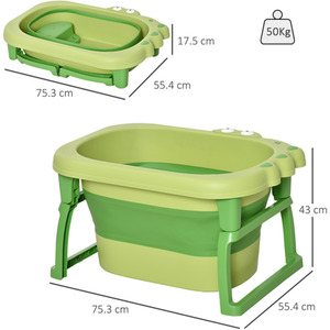 HOMCOM Baby Bath Tub Collapsible Non-Slip with Stool Seat - Green by HOMCOM
