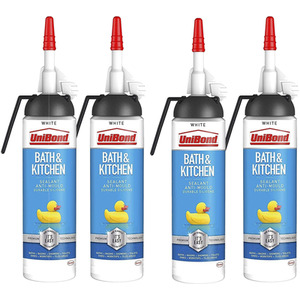 UniBond Mould Resistant Bath and Kitchen Silicone Sealant White, 104g - Buy 4 / 1000g by UniBond