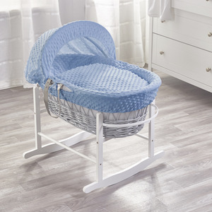 Blue Dimple Grey Wicker Moses Basket with Grey Rocking Stand - Blue by Kinder Valley
