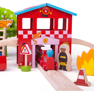 Fire Station Train Set - Multi-coloured by Bigjigs Rail
