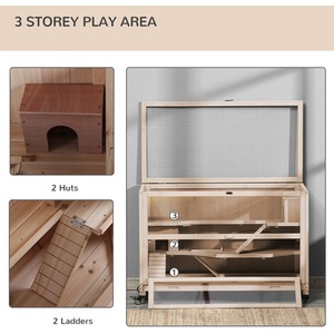 PawHut Wooden Small Animals Kit Hutch with 3 Tiers - Natural Wood by PawHut