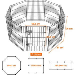 8 Panel Foldable Dog Playpen - Black / 76cm by Yaheetech