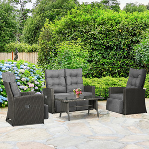 Outsunny 4pc Outdoor Wicker Rattan Garden Furniture Set Sofa, Table - Grey by Outsunny