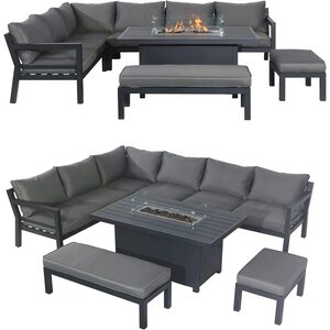 8 Seater Garden Corner Sofa Set with Fire Pit - Grey by Furniture One