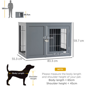PawHut Dog Crate Furniture Style End Table Pet Cage - Grey by PawHut