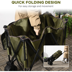 Outsunny Folding Garden Trolley on Wheels Camping Trolley - Green by Outsunny