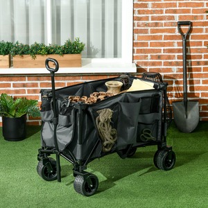 Outsunny Folding Garden Trolley on Wheels Camping Trolley - Grey by Outsunny