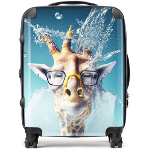 Giraffe With Glasses Splashart Suitcase - Blue / 95l by Warren Reed - Designer