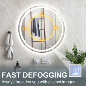 Time Display Bathroom Round Mirror - Silver by Costway