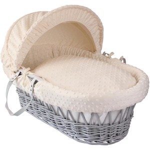 Dimple Grey Wicker Moses Basket - Cream by Clair de Lune