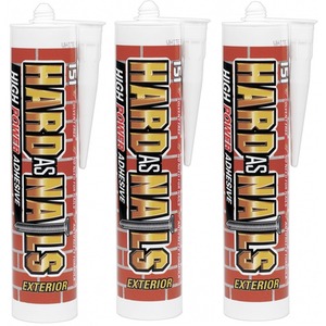3 x Solvent Free Hard As Nails High Power Adhesive Cartridge For Exterior Use - White by Hard as Nails