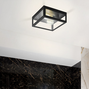 Eglo Amezola Bathroom Ceiling Light - Industrial Black Metal Caged - Black by EGLO
