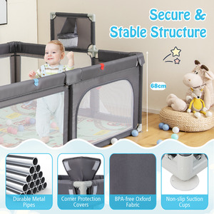 Large Baby Playpen with Mat - Grey by Costway