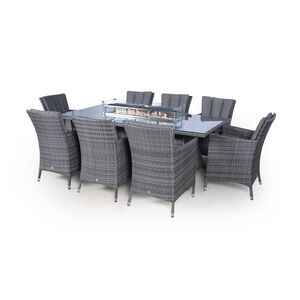 Savannah Fire Pit Square Rattan Patio Dining Set - Grey / 8 by Giardino