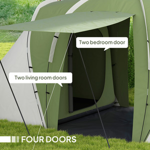 Outsunny 4-6 Man Tunnel Tent with 2 Bedroom and Living Area, Grey and Blue by Outsunny