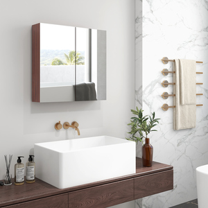 HOMCOM Double Door Bathroom Mirrored Cabinet - Light Walnut by HOMCOM