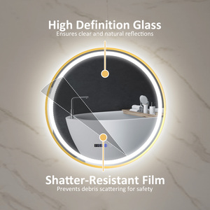 HOMCOM Round Bathroom Mirror with LED Lights Demister Pad - Gold Tone / 60cm by HOMCOM