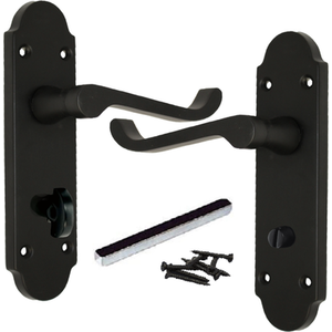 Epsom Door Handle Bathroom Lock Victorian Scroll Lever - Matt Black - Black