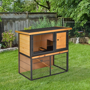 PawHut Wood-metal Small Animal Hutch - Yellow, Black by PawHut