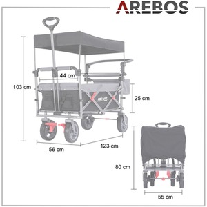 Handcart Premium Foldable with Roof - Transport Trolley - Black by AREBOS