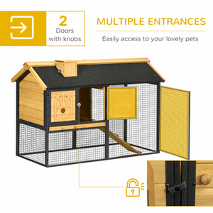 PawHut Small Animal Hutch Cage with Run, Removable Tray - Black by PawHut