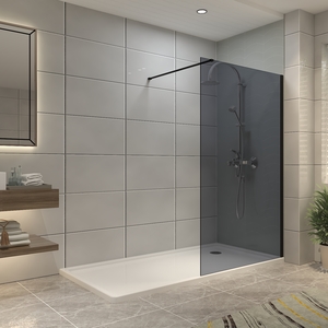 Black Walkin Shower Enclosure Easy Clean Grey Glass Shower Screen