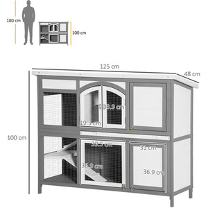 PawHut Wooden Pet Hutch with Openable Roof Slide Out Tray - Grey by PawHut