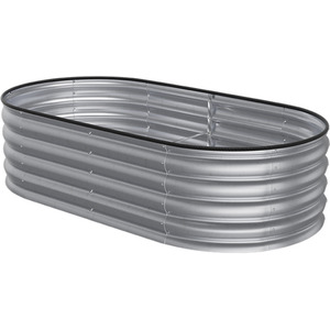 Oval Metal Raised Garden Bed - Galvanized Silver / 160cm / 42cm by Garden Sanctuary