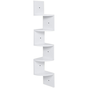 Livingandhome 5-Tier Wooden Zigzag Floating Corner Shelf - White by Livingandhome