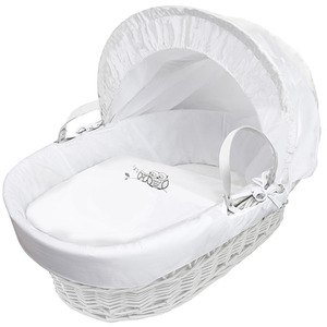 Sleepy Little Owl White Wicker Moses Basket with Rocking Stand - white and grey by Kinder Valley