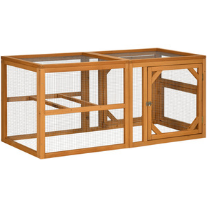 PawHut Wooden Small Animal Coop with Perches Doors - Orange by PawHut