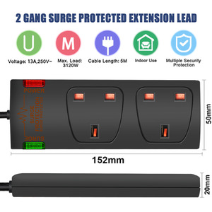 2 Gang Surge-Protected Extension Lead - Black / 5m by ExtraStar