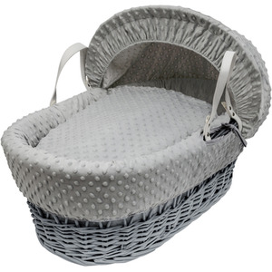 Dimple Grey Wicker Moses Basket with Little Gem Rocking Stand - White by Kinder Valley