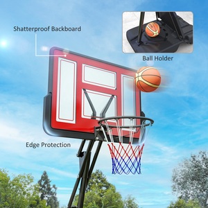 2.45-3.05m Adjustable Basketball Hoop and Stand with Wheels - Red by SPORTNOW