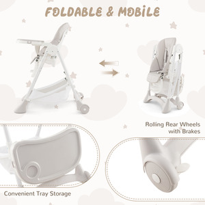 Baby High Chair Foldable Toddler Dining Chair - Beige by Costway