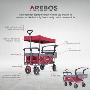 Handcart Premium Foldable with Roof - Transport Trolley - Red by AREBOS