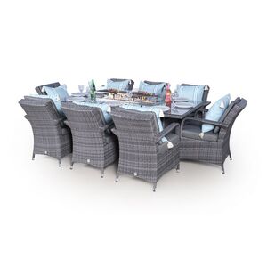 Arizona Fire Pit Square Rattan Patio Dining Set - Grey / 8 by Giardino