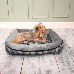 Check Sofa Dog Bed M - Grey by Dreampaws