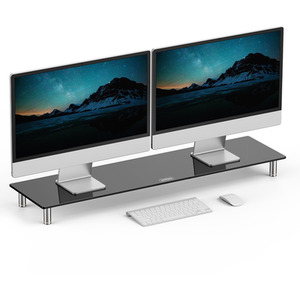 Height Adjustable Extra Large Black Glass Monitor Stand for Desks - Black / 9.3cm by VonHaus