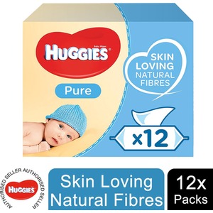 Pure Baby Wipes Perfume-Free with Water and Skin Loving Natural Fiber - Blue / 12 by Huggies